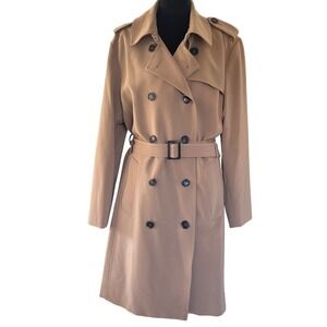 H&M Womens Tan Double Breasted Trench Coat Belted Khaki Jacket US L EUR 46